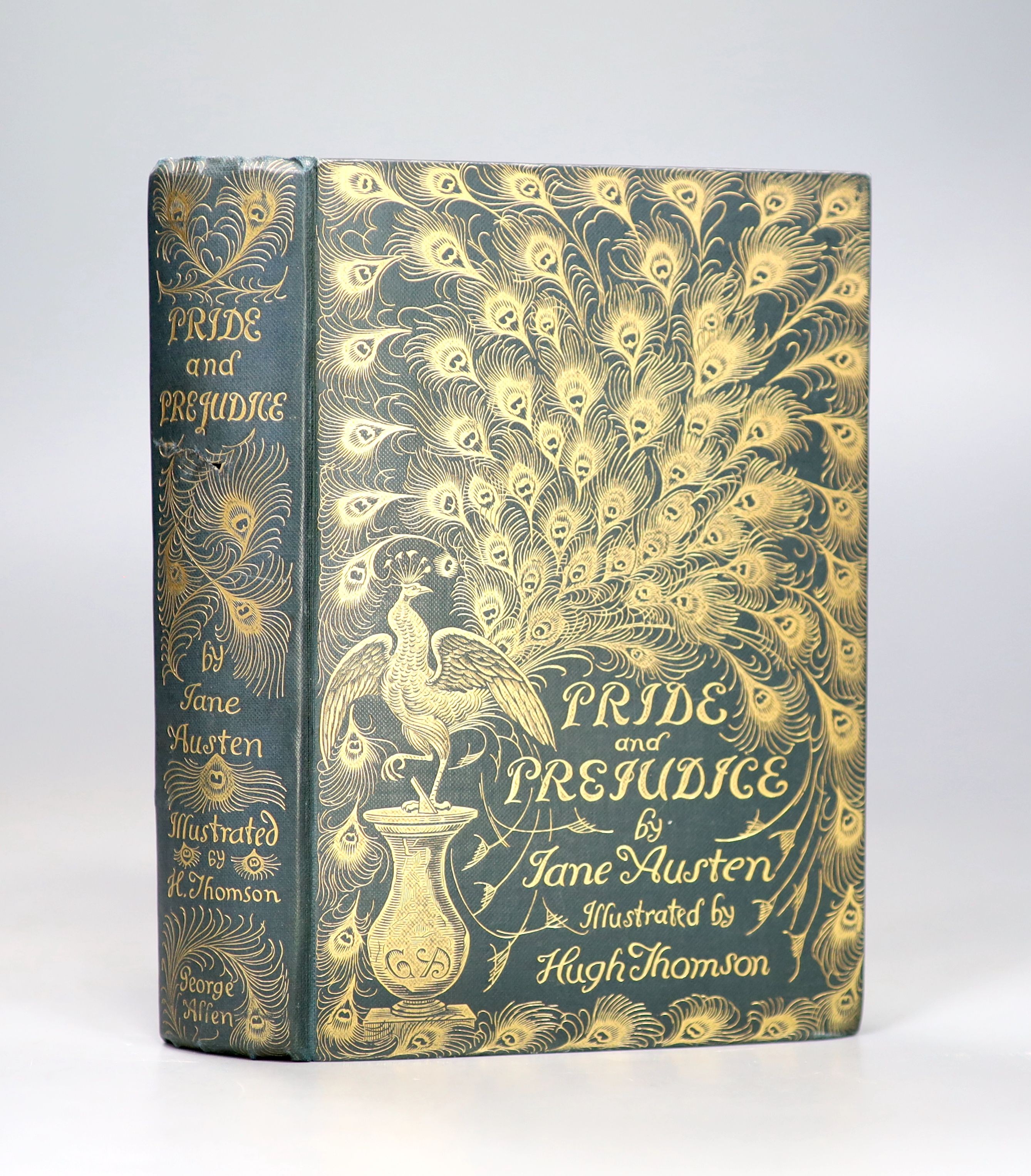Austen, Jane - Pride and Prejudice, illustrated by Hugh Thomson, original gilt decorated cloth, first ‘’Peacock’’ edition, bookplate with presentation inscription pasted to front inner board, fly leaves spotted, text and